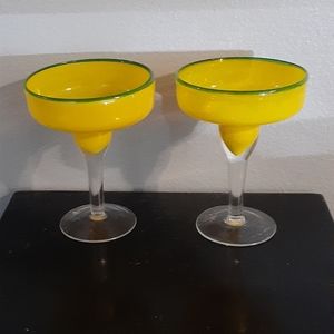 Hand Blown Mexican Art Glass Margarita Glasses